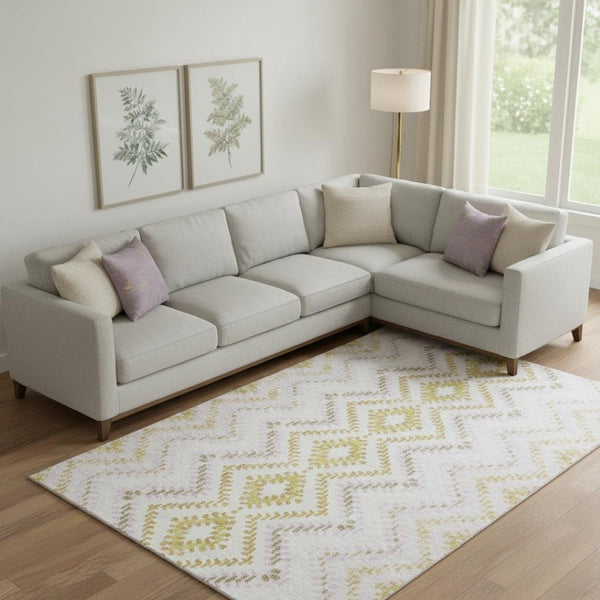 HomeRoots 8' X 10' Pearl Gold & Ivory Geometric Area Rug - Durable, Washable, UV-Protected & Pet-Friendly Design 656092