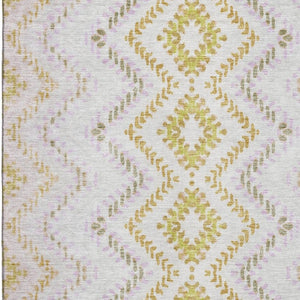 HomeRoots 8' X 10' Pearl Gold & Ivory Geometric Area Rug - Durable, Washable, UV-Protected & Pet-Friendly Design 656092