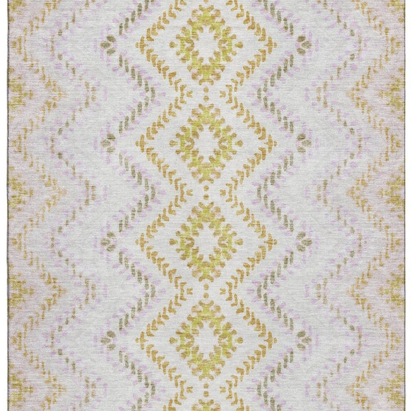 HomeRoots 8' X 10' Pearl Gold & Ivory Geometric Area Rug - Durable, Washable, UV-Protected & Pet-Friendly Design 656092