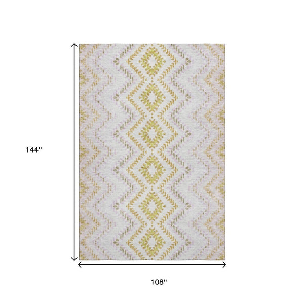 HomeRoots 9' X 12' Pearl Gold Geometric Washable Area Rug - Durable, UV-Protected Design for Modern Homes 656093