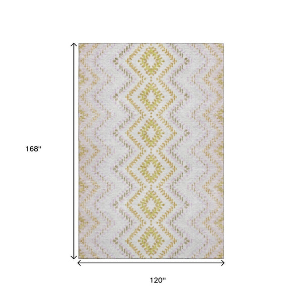 HomeRoots 10' Pearl Gold & Ivory Geometric Area Rug – Washable, UV Protected, Stain Resistant for Modern Living Spaces 656094