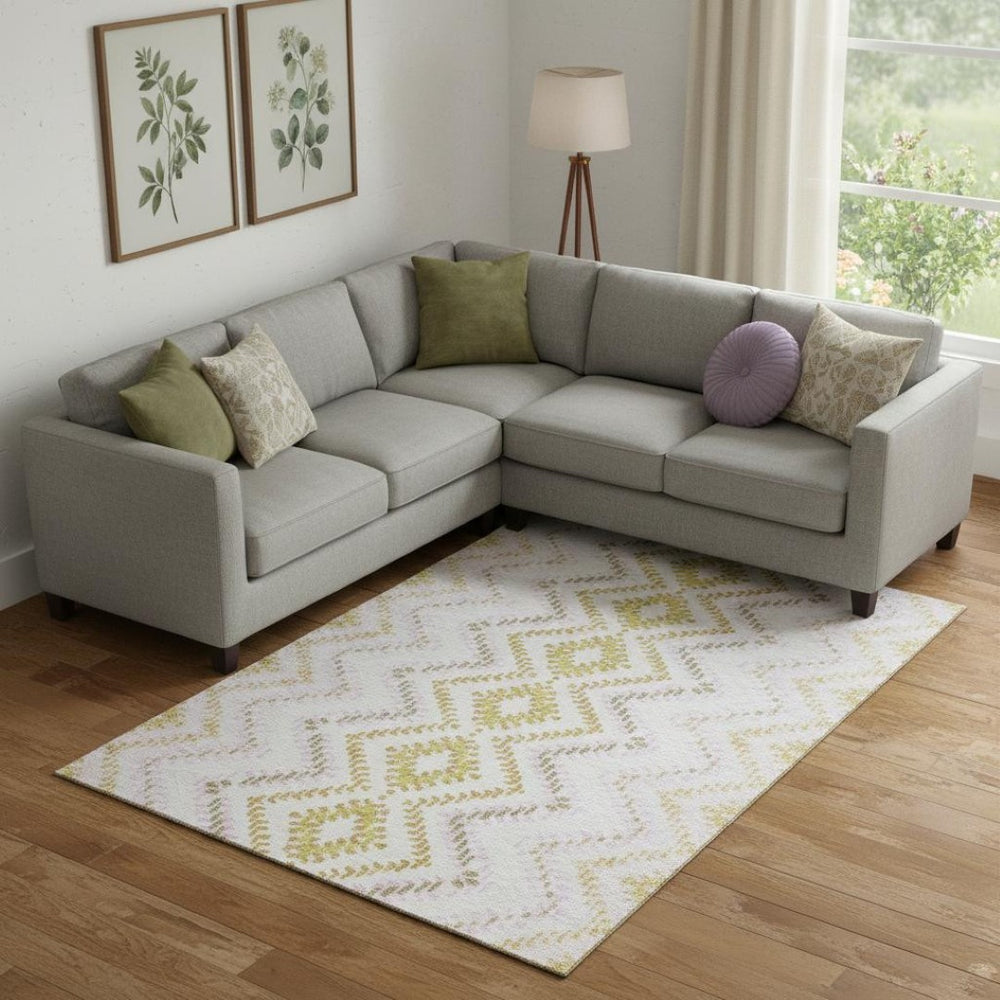 HomeRoots 10' Pearl Gold & Ivory Geometric Area Rug – Washable, UV Protected, Stain Resistant for Modern Living Spaces 656094
