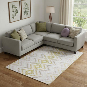 HomeRoots 10' Pearl Gold & Ivory Geometric Area Rug – Washable, UV Protected, Stain Resistant for Modern Living Spaces 656094