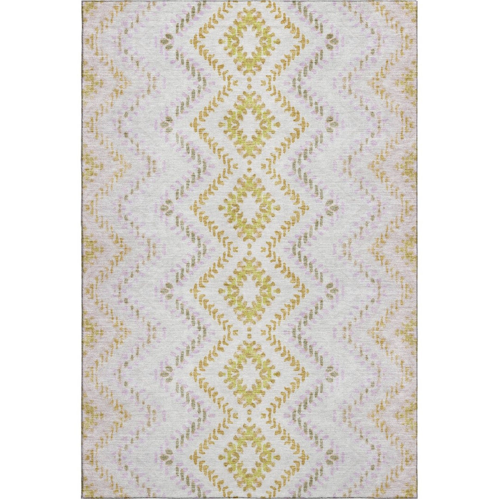 HomeRoots 10' Pearl Gold & Ivory Geometric Area Rug – Washable, UV Protected, Stain Resistant for Modern Living Spaces 656094