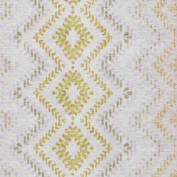 HomeRoots 10' Pearl Gold & Ivory Geometric Area Rug – Washable, UV Protected, Stain Resistant for Modern Living Spaces 656094