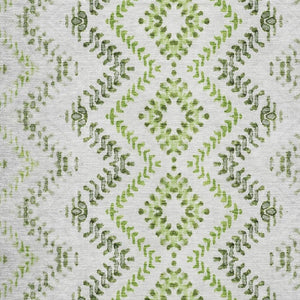 HomeRoots 5' X 8' Artichoke Green Ivory Gray Geometric Washable Area Rug - Durable, Stain Resistant & UV Safe 656096