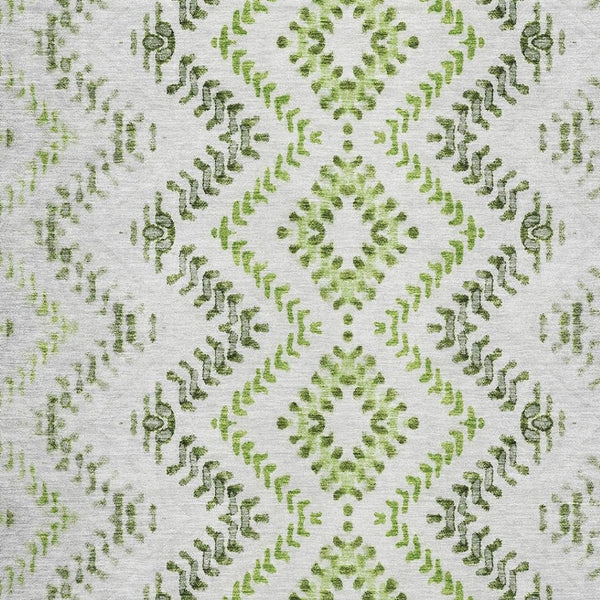 HomeRoots 5' X 8' Artichoke Green Ivory Gray Geometric Washable Area Rug - Durable, Stain Resistant & UV Safe 656096