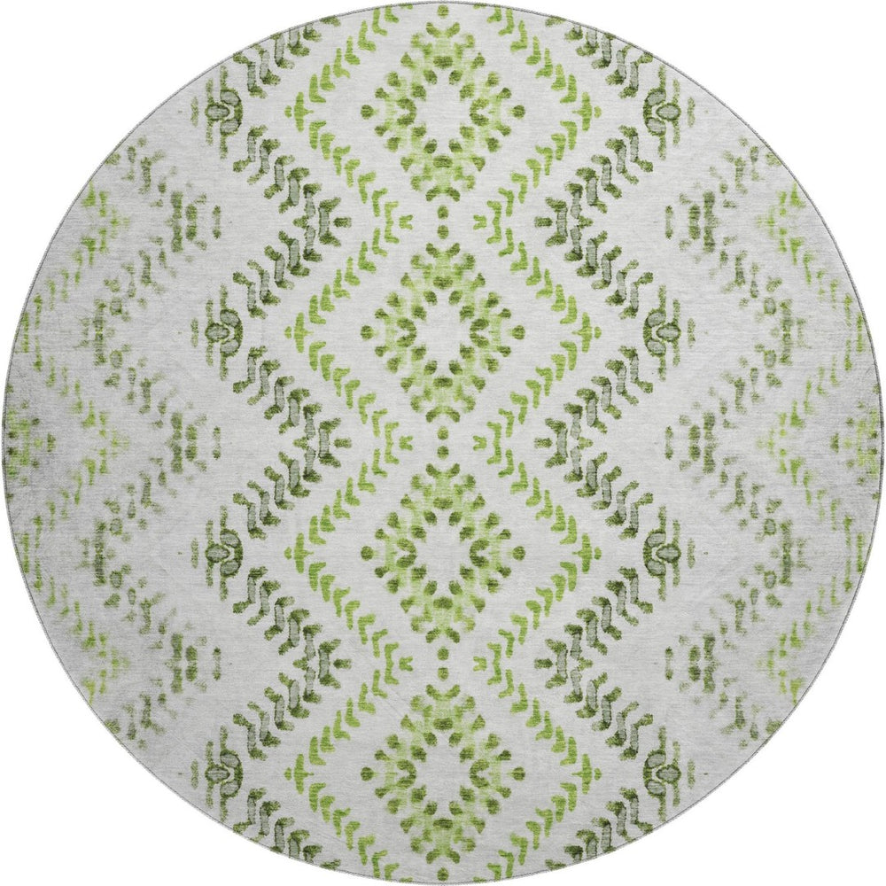 HomeRoots 8' Artichoke Green Round Rug – Modern Geometric Design, Washable, UV Protected for Active Homes 656097
