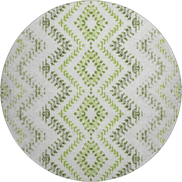 HomeRoots 8' Artichoke Green Round Rug – Modern Geometric Design, Washable, UV Protected for Active Homes 656097