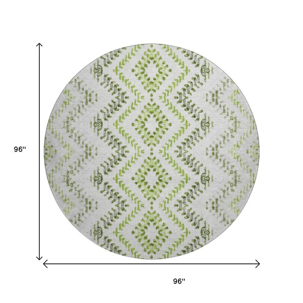 HomeRoots 8' Artichoke Green Round Rug – Modern Geometric Design, Washable, UV Protected for Active Homes 656097