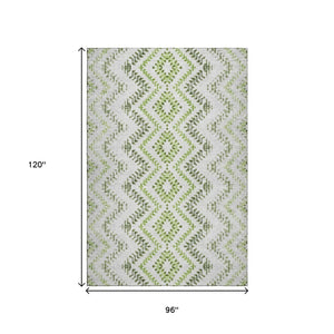 HomeRoots 8' X 10' Geometric Washable Area Rug in Artichoke Green, Ivory & Gray - Durable, UV-Protected Design 656098