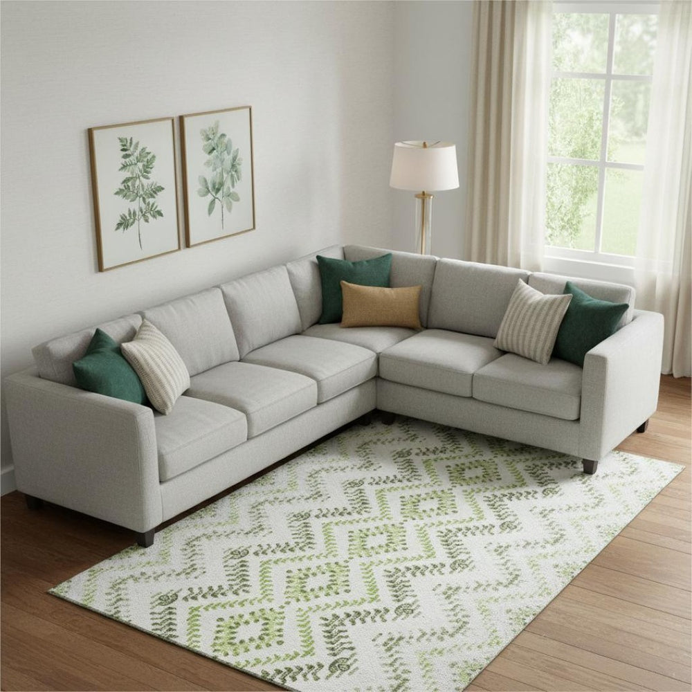 HomeRoots 8' X 10' Geometric Washable Area Rug in Artichoke Green, Ivory & Gray - Durable, UV-Protected Design 656098