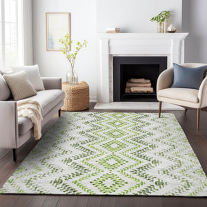 HomeRoots 8' X 10' Geometric Washable Area Rug in Artichoke Green, Ivory & Gray - Durable, UV-Protected Design 656098