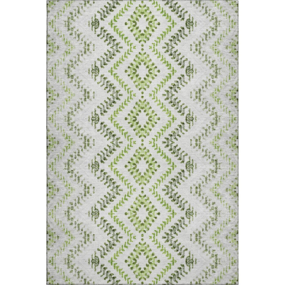 HomeRoots 8' X 10' Geometric Washable Area Rug in Artichoke Green, Ivory & Gray - Durable, UV-Protected Design 656098