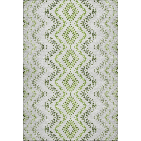 HomeRoots 8' X 10' Geometric Washable Area Rug in Artichoke Green, Ivory & Gray - Durable, UV-Protected Design 656098