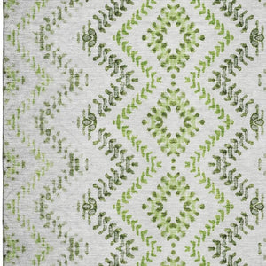 HomeRoots 8' X 10' Geometric Washable Area Rug in Artichoke Green, Ivory & Gray - Durable, UV-Protected Design 656098