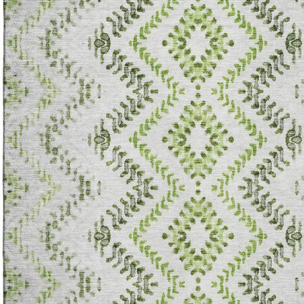 HomeRoots 8' X 10' Geometric Washable Area Rug in Artichoke Green, Ivory & Gray - Durable, UV-Protected Design 656098