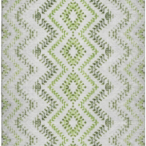 HomeRoots 8' X 10' Geometric Washable Area Rug in Artichoke Green, Ivory & Gray - Durable, UV-Protected Design 656098
