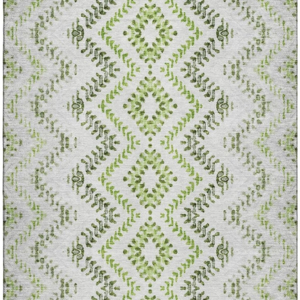 HomeRoots 8' X 10' Geometric Washable Area Rug in Artichoke Green, Ivory & Gray - Durable, UV-Protected Design 656098