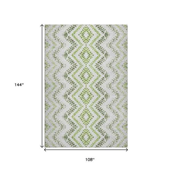 HomeRoots 9' Geometric Artichoke Green, Ivory & Gray Washable Area Rug - UV Protected, Stylish & Durable! 656099
