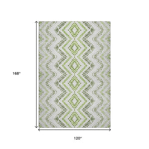 HomeRoots 10' Stylish Artichoke Green Geo Area Rug - Washable, UV Protected, Durable & Perfect for Families! 656100