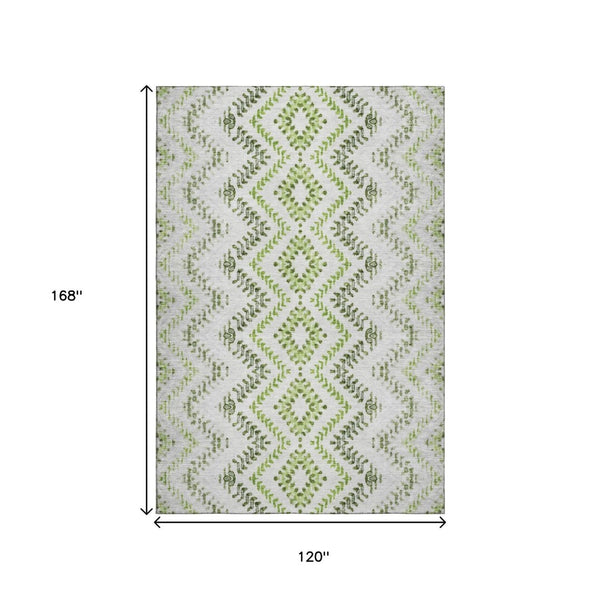 HomeRoots 10' Stylish Artichoke Green Geo Area Rug - Washable, UV Protected, Durable & Perfect for Families! 656100