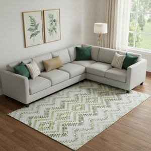 HomeRoots 10' Stylish Artichoke Green Geo Area Rug - Washable, UV Protected, Durable & Perfect for Families! 656100