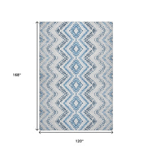 HomeRoots 10' Blue and Ivory Geometric Area Rug – Washable, UV Protected, Perfect for Busy Homes & Stylish Spaces 656106
