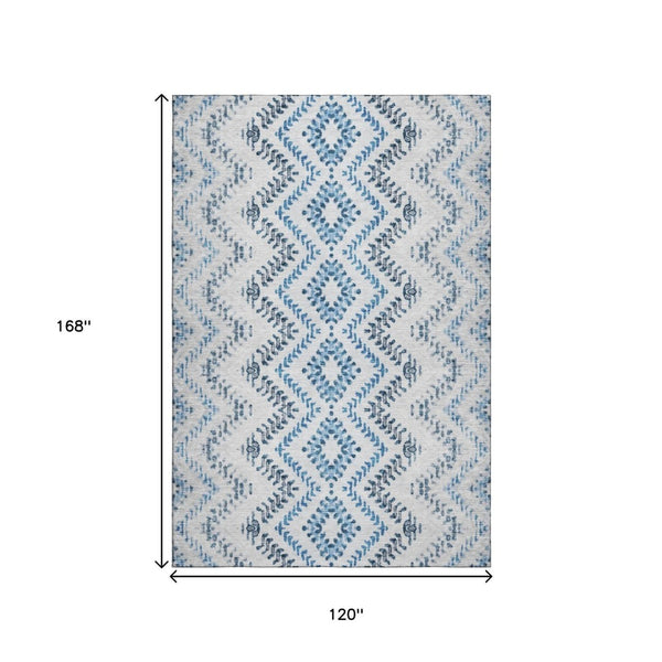 HomeRoots 10' Blue and Ivory Geometric Area Rug – Washable, UV Protected, Perfect for Busy Homes & Stylish Spaces 656106
