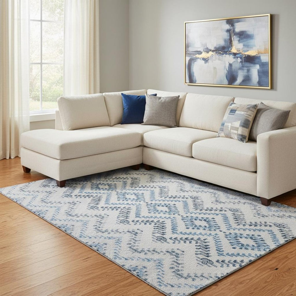 HomeRoots 10' Blue and Ivory Geometric Area Rug – Washable, UV Protected, Perfect for Busy Homes & Stylish Spaces 656106