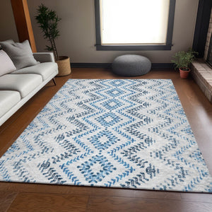 HomeRoots 10' Blue and Ivory Geometric Area Rug – Washable, UV Protected, Perfect for Busy Homes & Stylish Spaces 656106