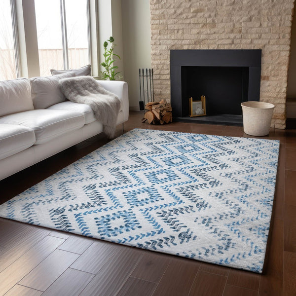 HomeRoots 10' Blue and Ivory Geometric Area Rug – Washable, UV Protected, Perfect for Busy Homes & Stylish Spaces 656106
