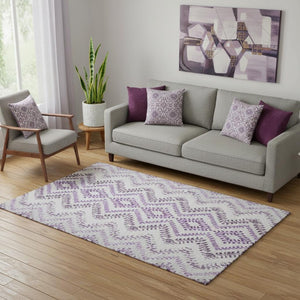 HomeRoots 5' Purple and Ivory Geometric Area Rug - Washable, UV-Protected, Durable for Family Spaces & More! 656108