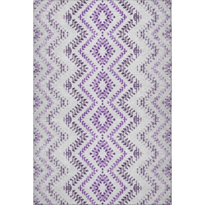 HomeRoots 5' Purple and Ivory Geometric Area Rug - Washable, UV-Protected, Durable for Family Spaces & More! 656108