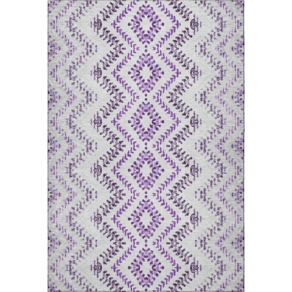 HomeRoots 5' Purple and Ivory Geometric Area Rug - Washable, UV-Protected, Durable for Family Spaces & More! 656108