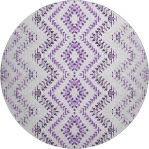 HomeRoots 8' Purple and Ivory Geometric Washable Round Rug – UV Protected, Stain Resistant, Modern Style for Any Space 656109