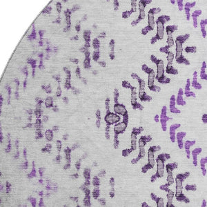 HomeRoots 8' Purple and Ivory Geometric Washable Round Rug – UV Protected, Stain Resistant, Modern Style for Any Space 656109