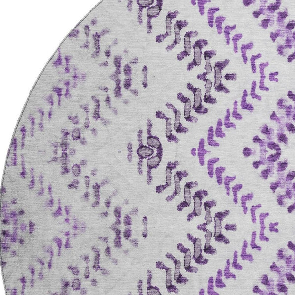 HomeRoots 8' Purple and Ivory Geometric Washable Round Rug – UV Protected, Stain Resistant, Modern Style for Any Space 656109