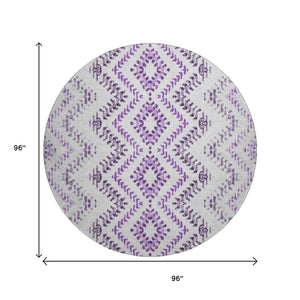 HomeRoots 8' Purple and Ivory Geometric Washable Round Rug – UV Protected, Stain Resistant, Modern Style for Any Space 656109
