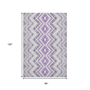 HomeRoots 8' X 10' Purple & Ivory Geometric Area Rug - Washable, UV-Protected, Durable for Homes with Kids & Pets 656110