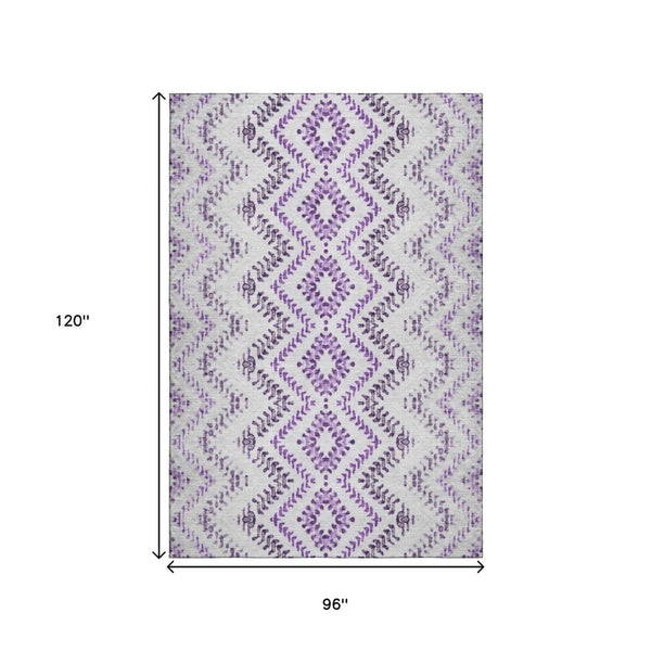 HomeRoots 8' X 10' Purple & Ivory Geometric Area Rug - Washable, UV-Protected, Durable for Homes with Kids & Pets 656110