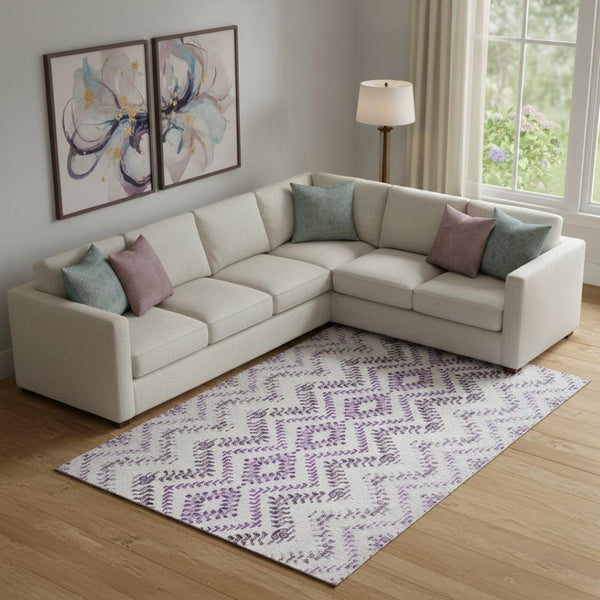 HomeRoots 8' X 10' Purple & Ivory Geometric Area Rug - Washable, UV-Protected, Durable for Homes with Kids & Pets 656110