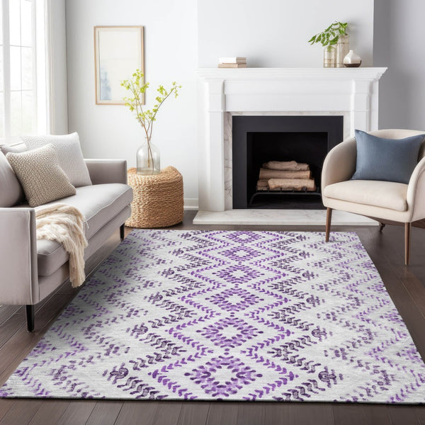 HomeRoots 8' X 10' Purple & Ivory Geometric Area Rug - Washable, UV-Protected, Durable for Homes with Kids & Pets 656110