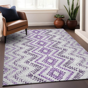 HomeRoots 8' X 10' Purple & Ivory Geometric Area Rug - Washable, UV-Protected, Durable for Homes with Kids & Pets 656110