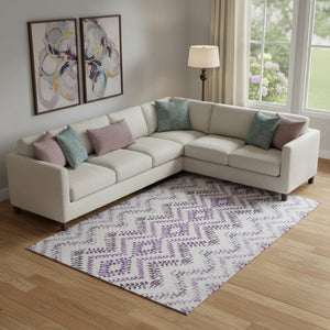 HomeRoots 9' X 12' Modern Purple & Ivory Geometric Area Rug - Durable, Washable with UV Protection & Stain Resistance 656111