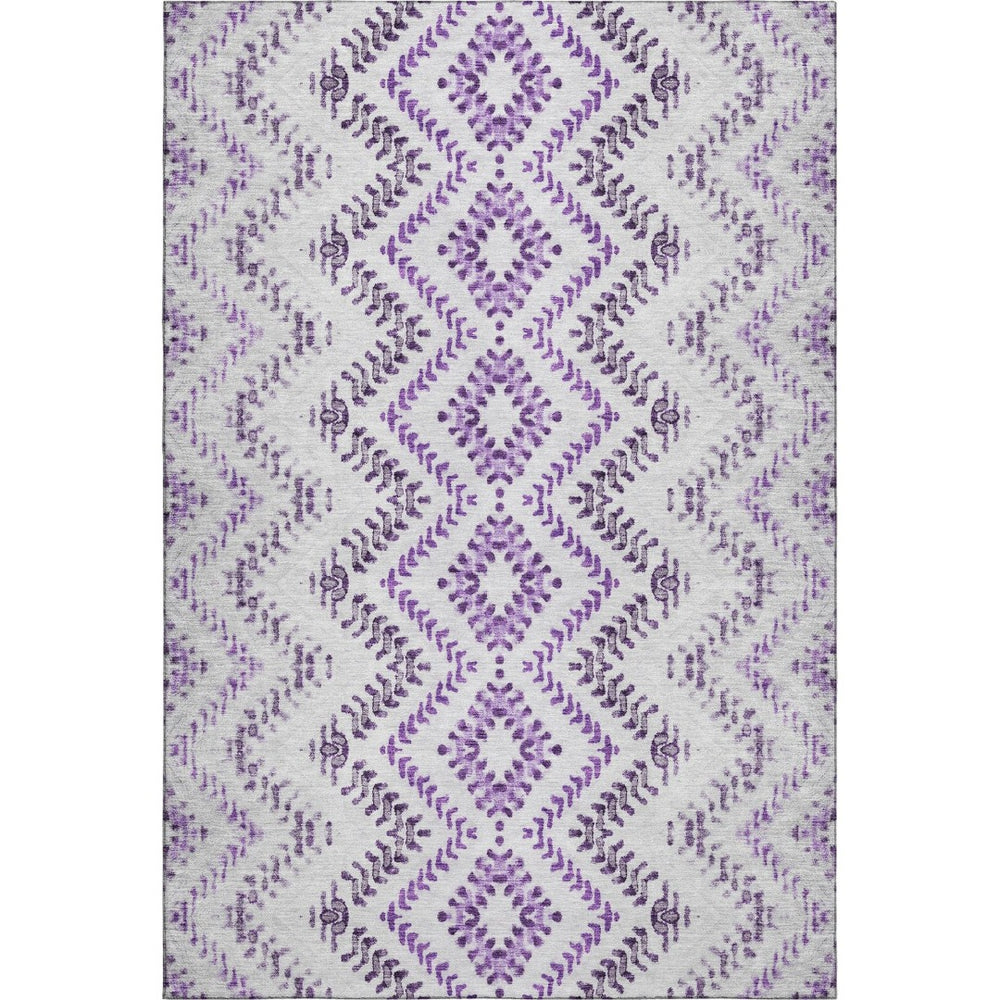 HomeRoots 9' X 12' Modern Purple & Ivory Geometric Area Rug - Durable, Washable with UV Protection & Stain Resistance 656111