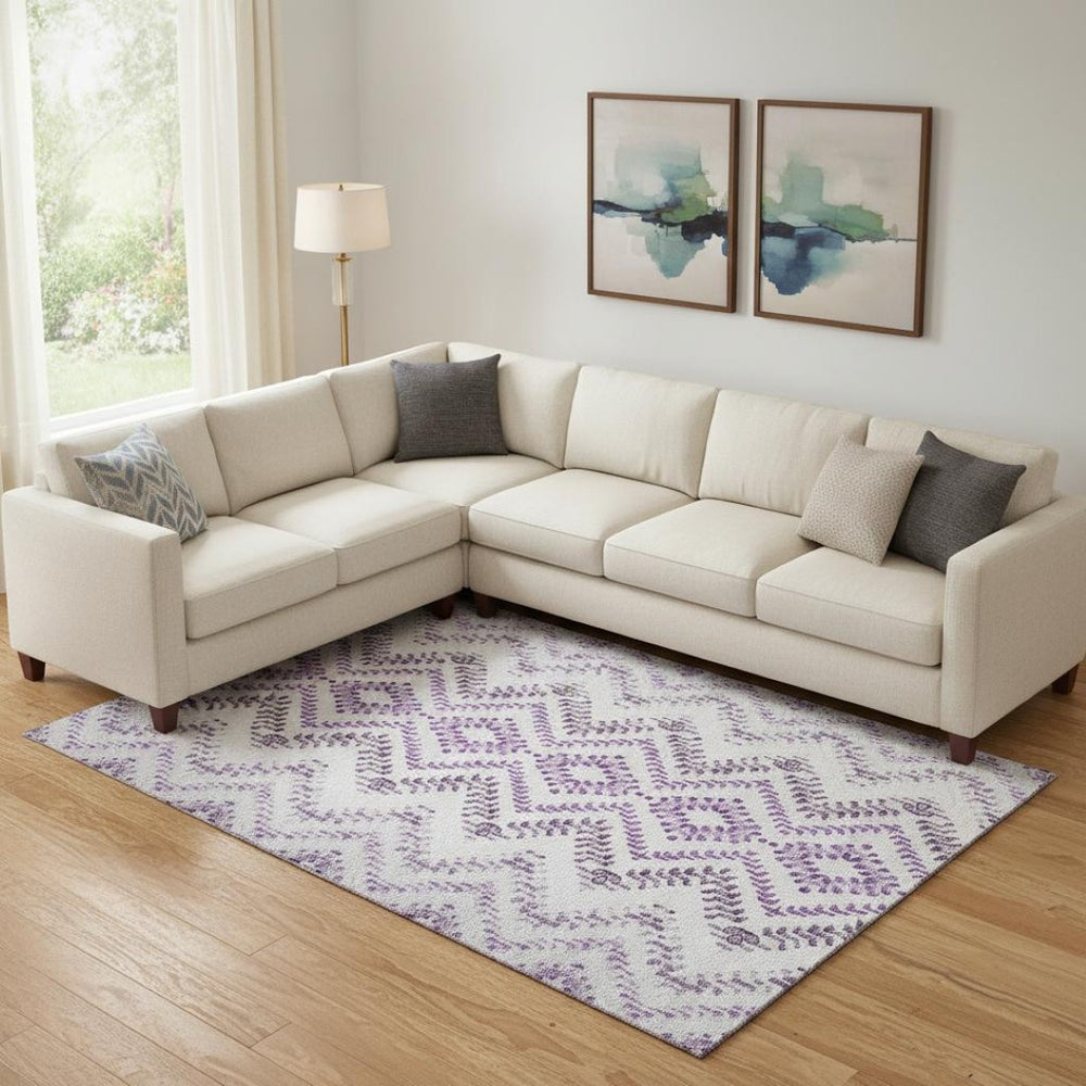 HomeRoots 10' X 14' Purple & Ivory Geometric Area Rug – Washable, Stain Resistant, UV Protected for Durability 656112