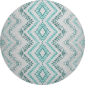 HomeRoots 8' Teal and Ivory Geometric Round Rug – Stylish, Washable, UV-Protected for Indoor & Outdoor Use 656115
