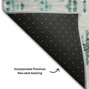 HomeRoots 8' Teal and Ivory Geometric Round Rug – Stylish, Washable, UV-Protected for Indoor & Outdoor Use 656115