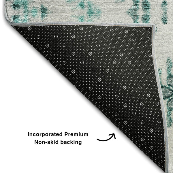 HomeRoots 8' Teal and Ivory Geometric Round Rug – Stylish, Washable, UV-Protected for Indoor & Outdoor Use 656115